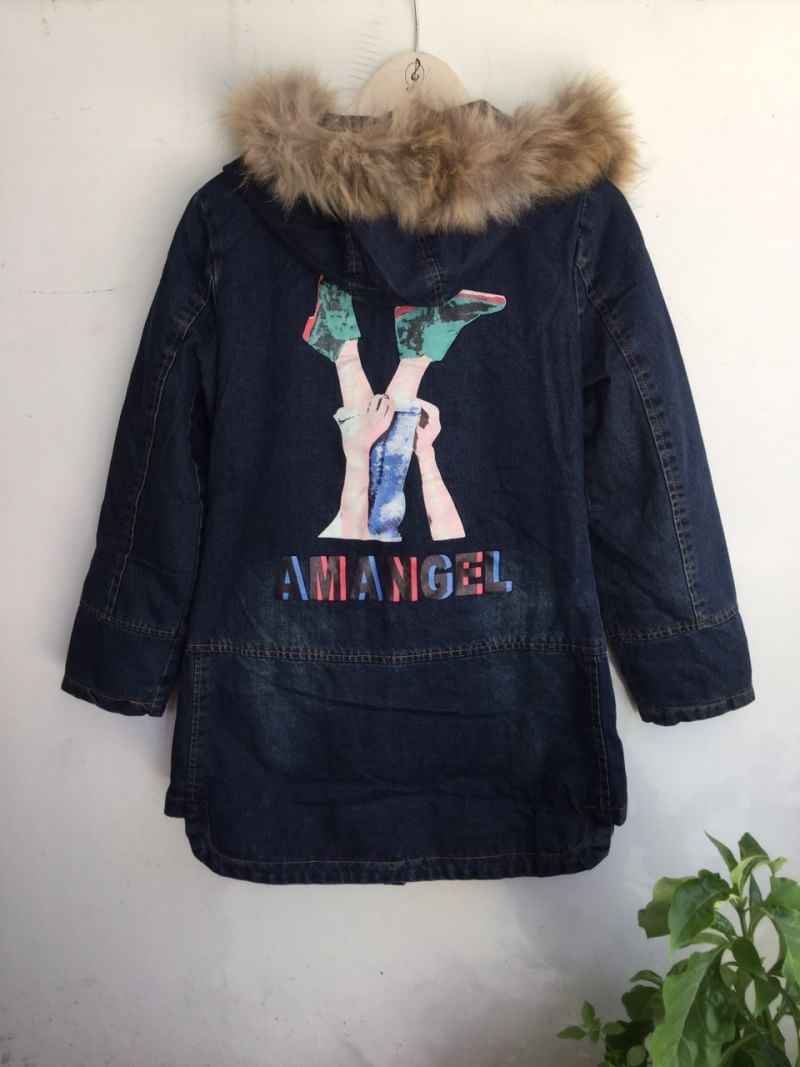 เสื้อกันหนาวมีฮู้ดขนฟู เสื้อโค้ทกันหนาวผ้ายีนส์สไตล์เกาหลี