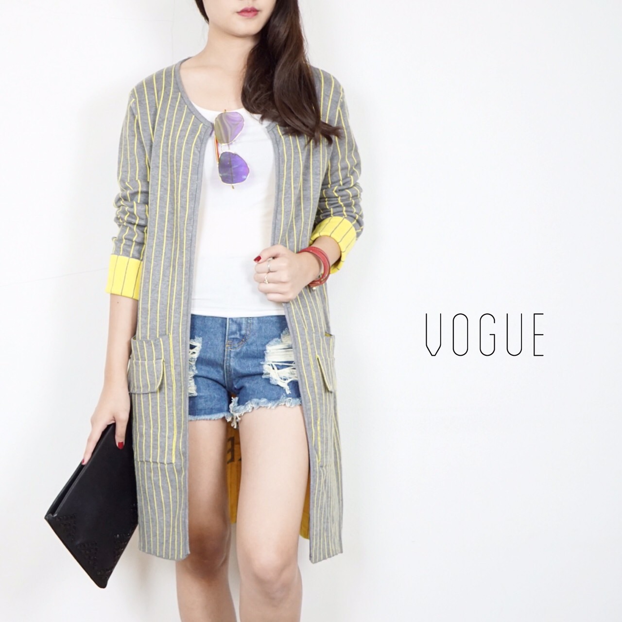 เสื้อคลุมยาว เสื้อคลุมไหมพรมลายทาง