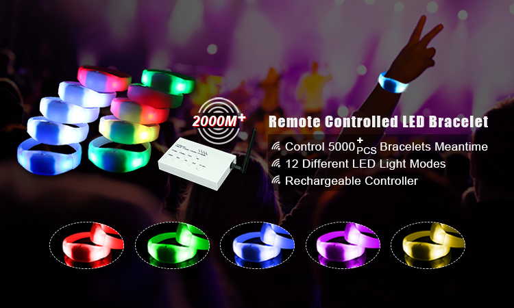 รีโมทคอนโทรลควบคุมการเปลี่ยนสีของกำไลข้อมือไฟกระพริบแบบควบคุมการเปลี่ยนสีด้วยรีโมทคอนโทรล