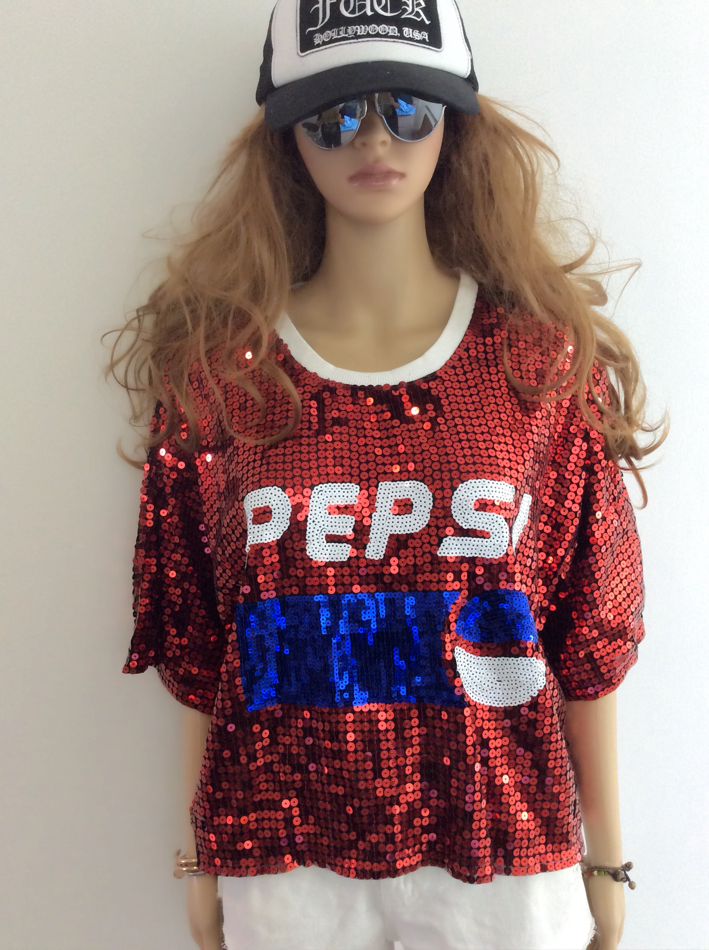 เสื้อลายPEPSIปักเลื่อม เสื้อยืดปักเลื่อมทรงOversize