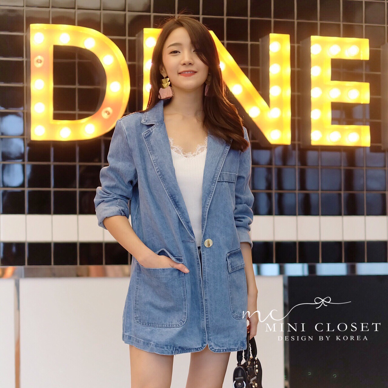 เบลเซอร์ยีนส์ทรงสูทเกาหลี