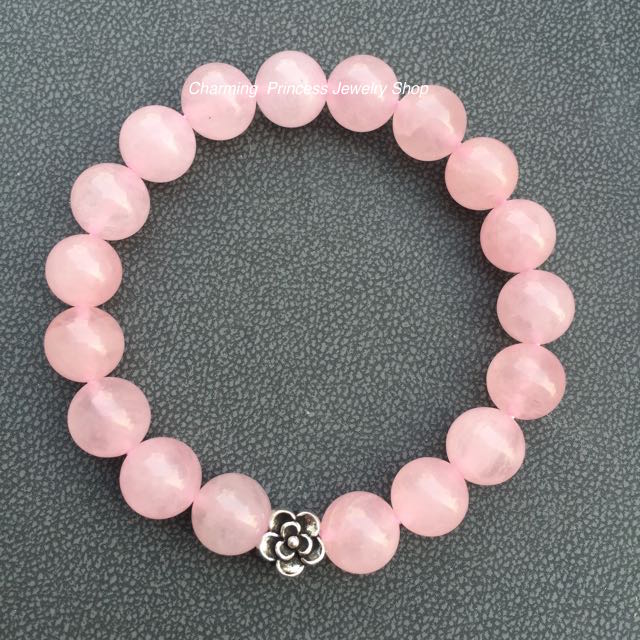 Rose Quartz โรสควอตซ์ 10 มม หินแห่งความเมตตา นำความรักมาให้ ประดับกุหลาบเงินแท้