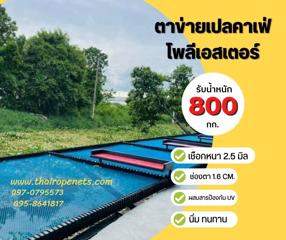ตาข่ายเปลนอนสีฟ้า รุ่น Happy Blue แพนอนริมน้ำบ้านพักตากอากาศ ตาข่ายนั่งชมวิว ตกแต่งรีสอร์ท โรงแรม คาเฟ่ ร้านอาหาร