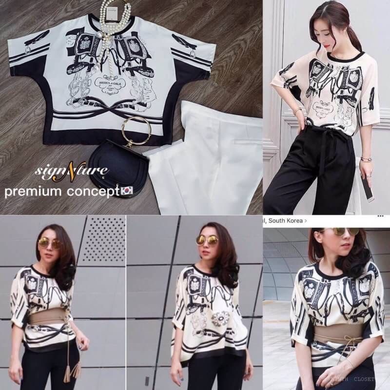 เสื้อลายกราฟฟิก สไตล์Hermes สวย หรูมากกกก เนื้อผ้าsilkนิ่ม ลื่น ใส่สบาย ลายชัด แพทเทิร์นทรงหลวม ใส่ปล่อย หรือคาดเข็มขัดก็สวยหรู ไม่อยากให้พลาดนะคะ งาน signature premium concept