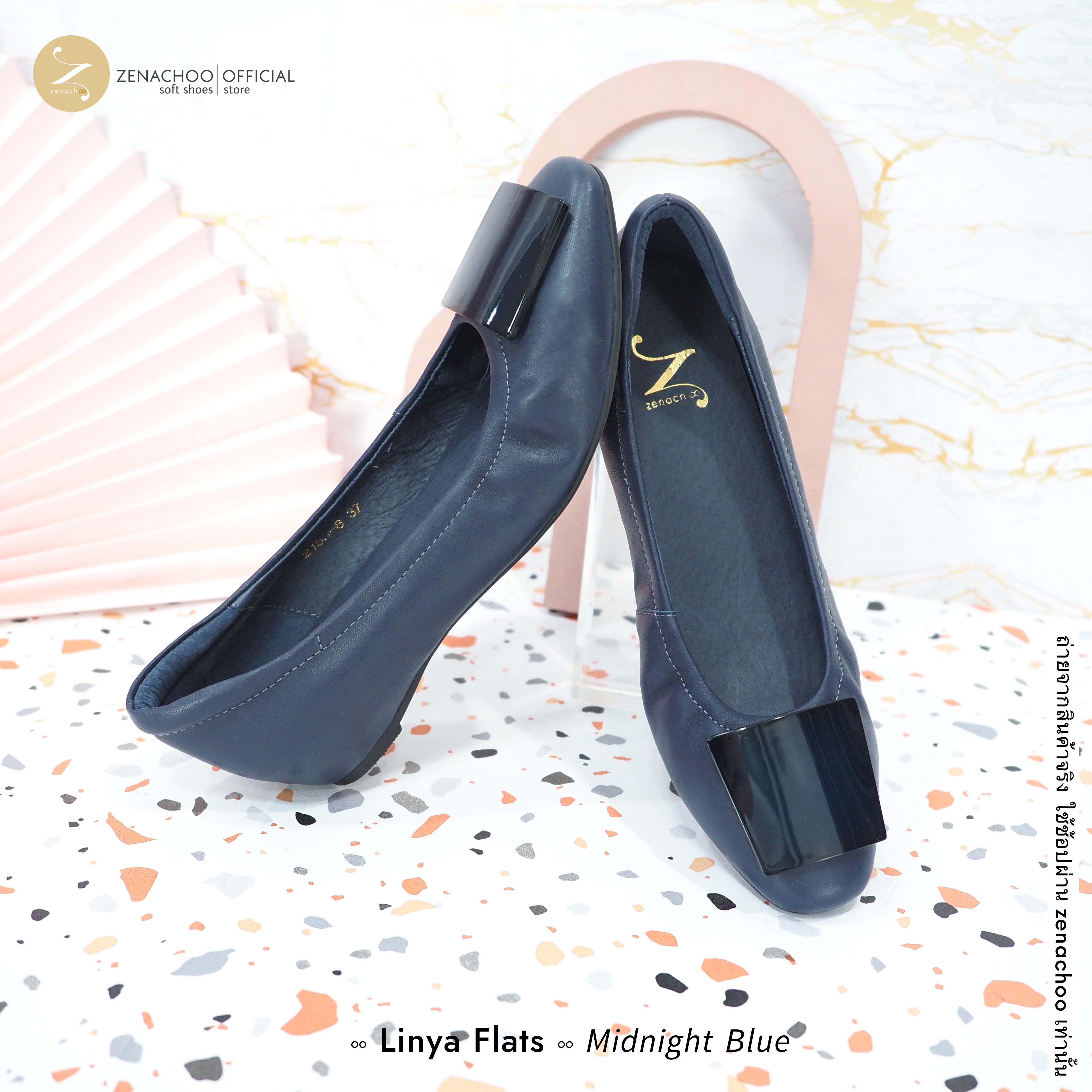 ทรงปกติ:เปลี่ยนไซส์ได้ ไม่รับคืน รุ่นขายดี Zenachoo Linya Lowy heel สูง 1.3 นิ้ว เสริมส้นด้านใน รองเท้าหนังแกะแท้