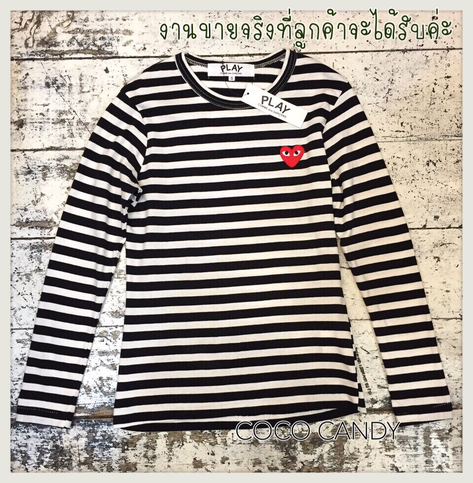 PLAY COMME des GARCONS Stripe Longsleeves T-Shirt เสื้อยืดแขนยาวลายขวางแบรนด์ดัง PLAY COMME des GARCONS เนื้อผ้ายืดนุ่มมืองานTop MIRROR งานเย็บเนี้ยบ คัตติ้งทุกจุดเป๊ะ