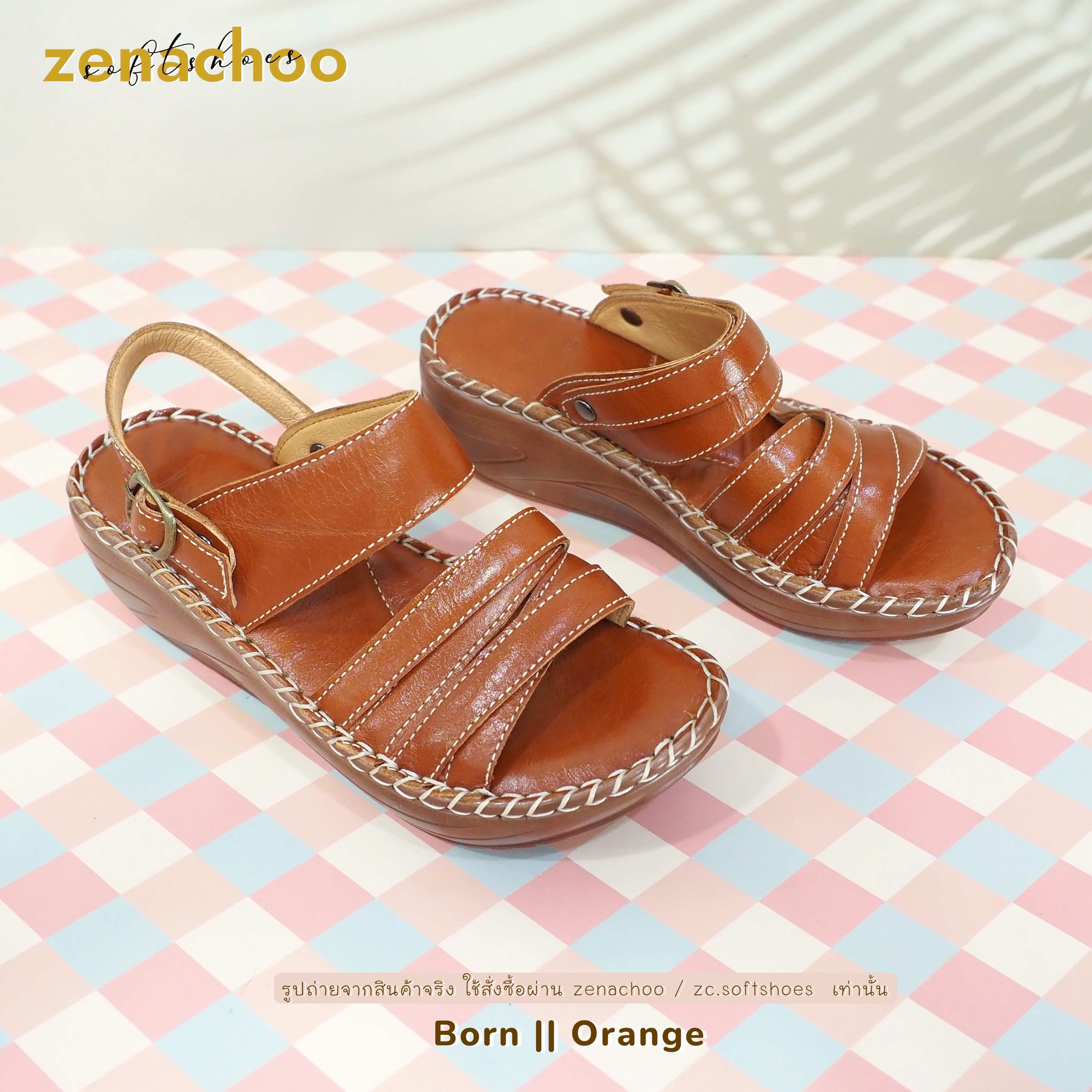 ทรงปกติ เปลี่ยนไซส์ได้ ไม่รับคืน Zenachoo รองเท้าสุขภาพ หนังแท้ทั้งคู่ รุ่น Born สูง 2 นิ้ว ปรับสายได้ รับประกันความนุ่มสบาย