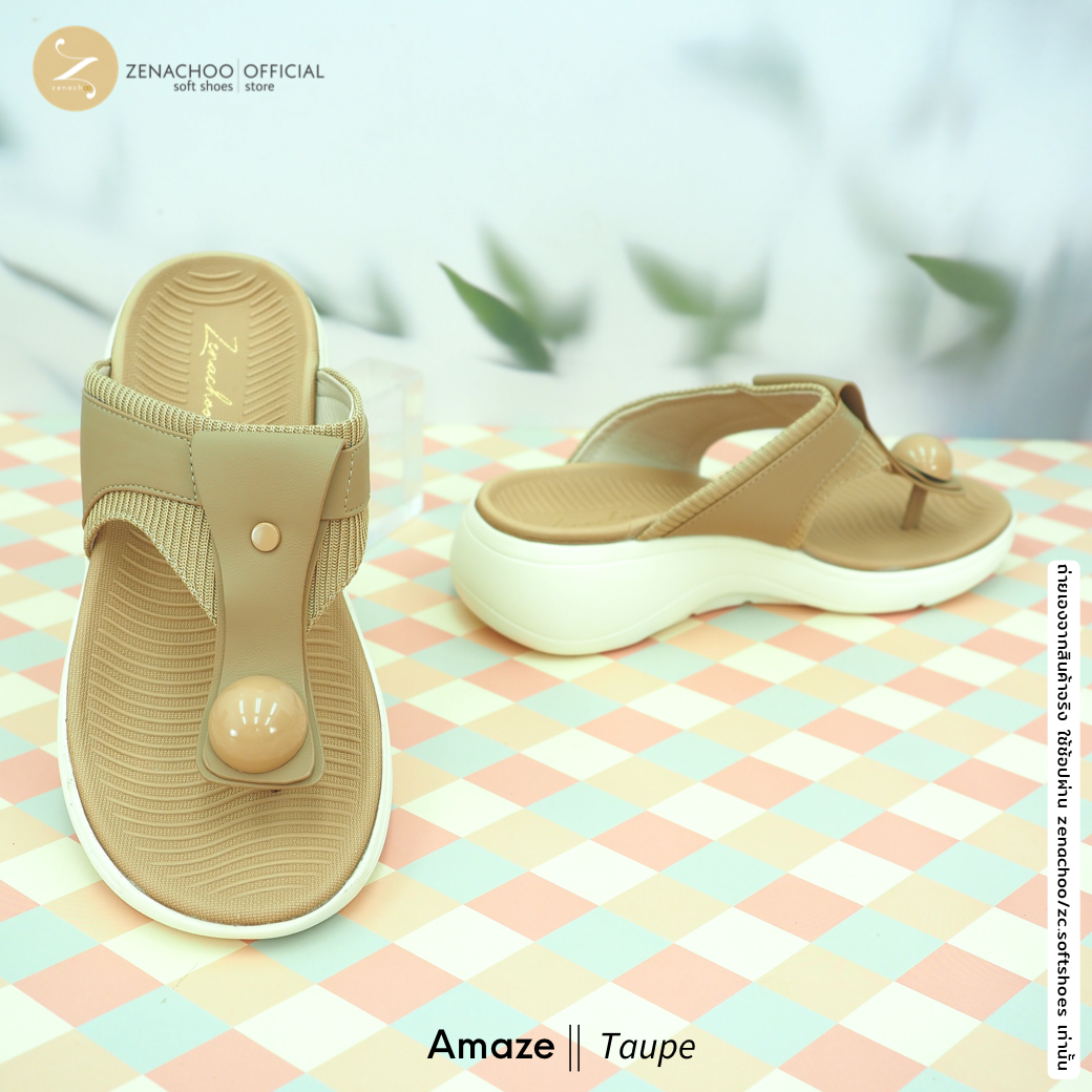 ทรงปกติ เปลี่ยนไซส์ได้-ไม่รับคืน Zenachoo รองเท้าสุขภาพ นิ่มมากแม่!! รุ่น Amaze สูง 1.5 นิ้ว รองเท้าหนีบ การันตีความนุ่มสบาย