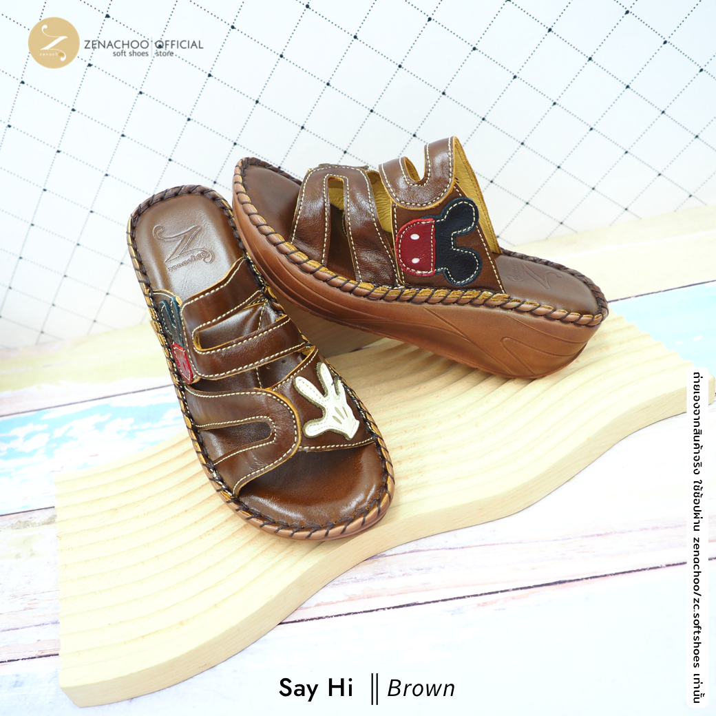 ทรงปกติ เปลี่ยนไซส์ได้-ไม่รับคืน Zenachoo รองเท้าสุขภาพ หนังแท้ทั้งคู่ รุ่น Hi Five สูง 2 นิ้ว น่ารักมาก รับประกันความนุ่มสบาย