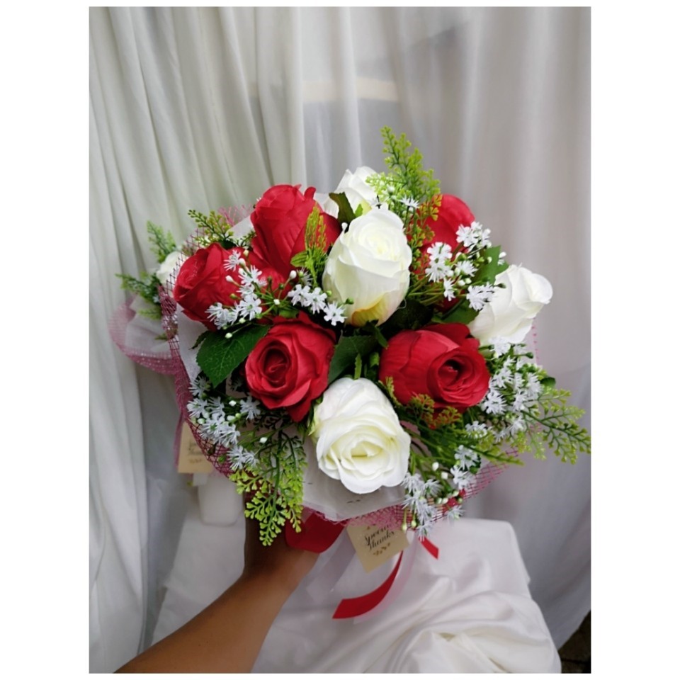 ช่อดอกกุหลาบแห้ง สีแดงขาว