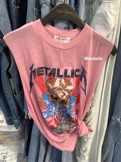 METALLICA เสื้อหัวกระโหลกผู้หญิง เสื้อแขนกุดผ้าบางเฉียบ