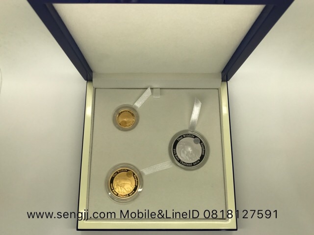 เหรียญกษาปณ์ทองคำขัดเงาที่ระลึก ช้างไทย แม่ลูก (ชุด 3 เหรียญ กล่องรวม) พ.ศ.2559