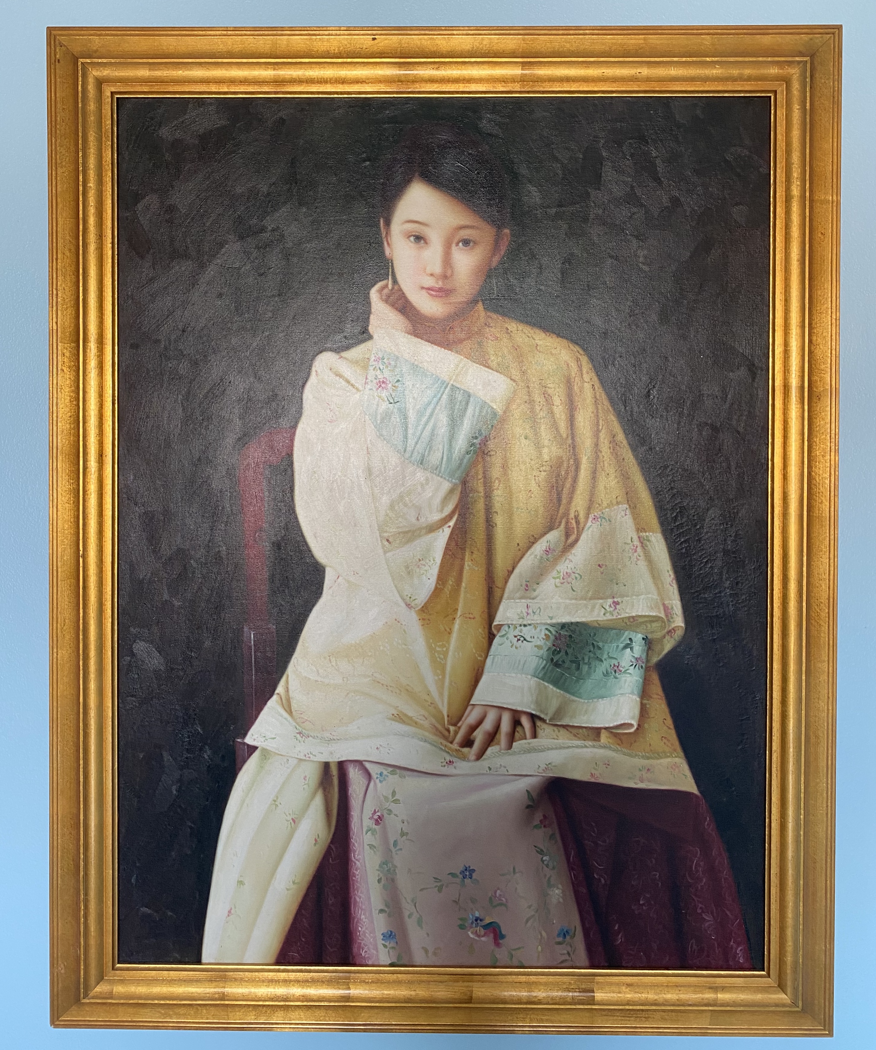 ภาพวาดสีน้ำมันสาวจีน chinese lady in dress