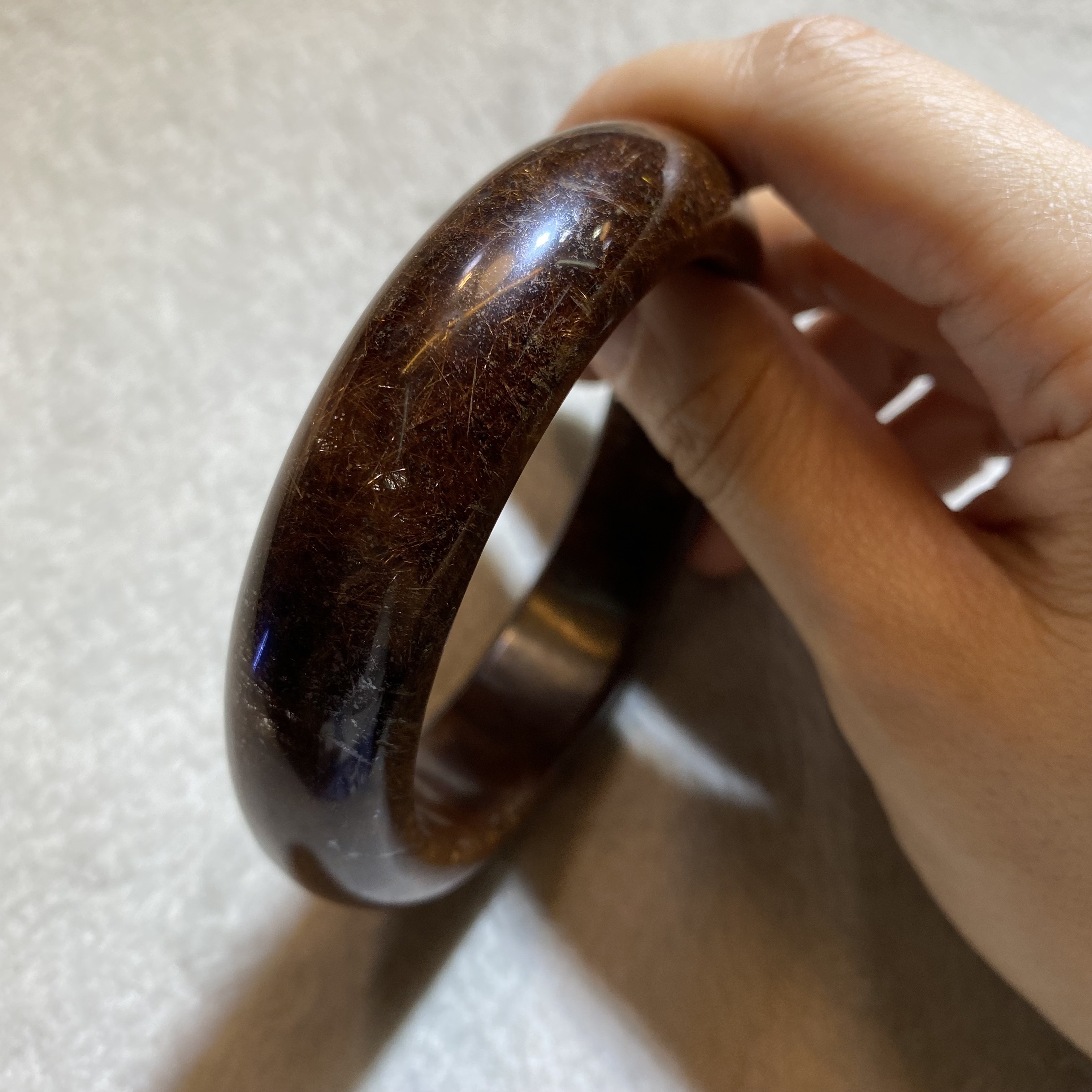 กำไลไหมจักรพรรดิ์ ไหมแน่น Golden Brown Rutilated Quartz หน้ากว้าง 11 มม ความกว้างกำไล 62 มม