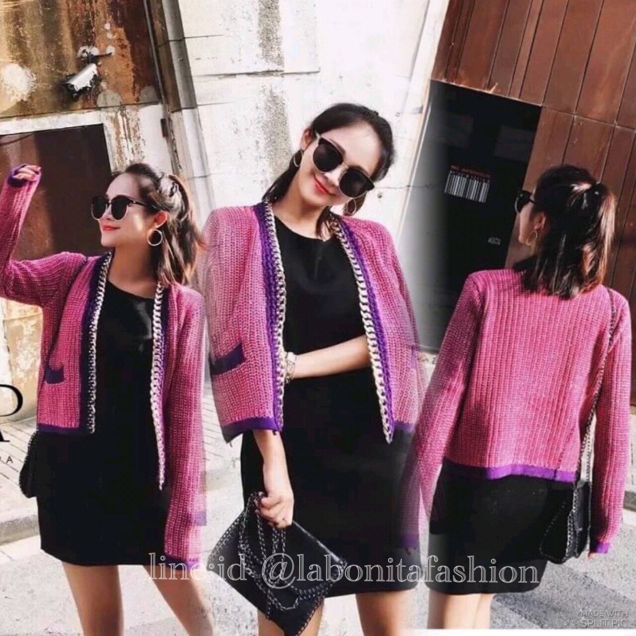 เสื้อคลุมไหมพรมสไตล์CHANEL ขอบโซ่อะไหล่สีทองอย่างดี งานสวยมากๆ ใส่แล้วเกิด สะดุดตาแน่นอนค่า ห้ามพลาดเลยน้า