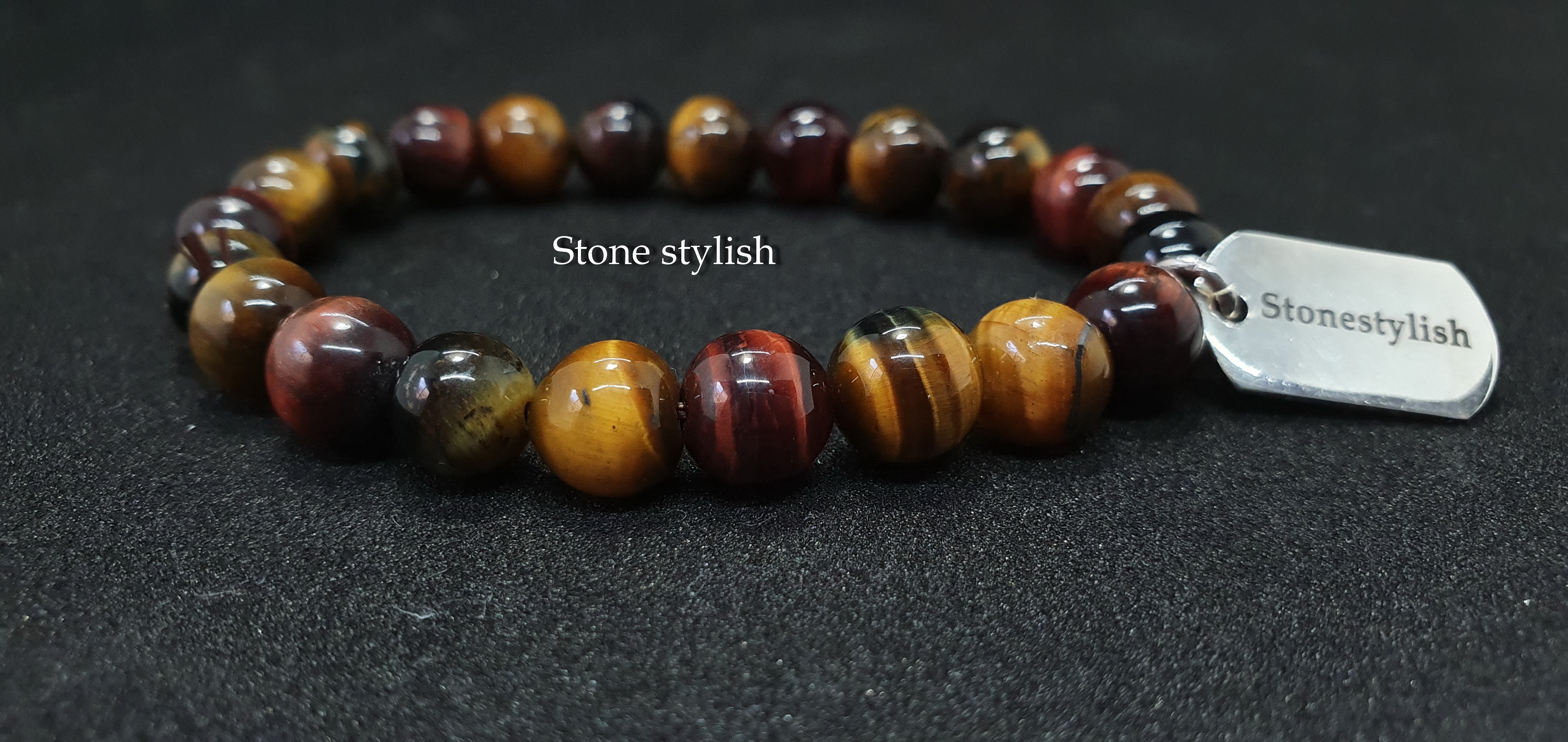 สร้อยข้อมือ สามทหารเสือ (Tri-Color Tiger Eye) ขนาด 8 มิล ป้าย stonestylish