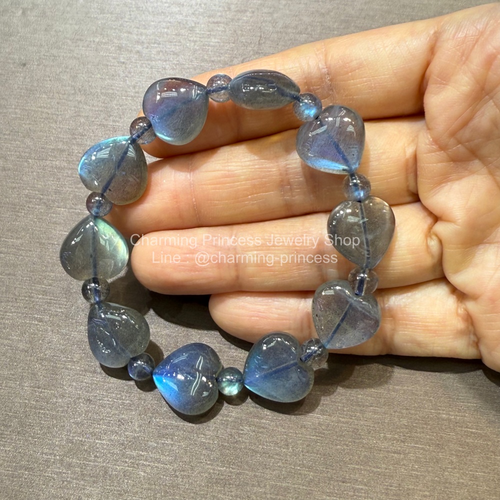 Labradorite ลาบราดอไรต์ Heart Shape and Round 14&5 มม AAA ก่อให้เกิดความคิดสร้างสรรค์ และมีสมาธิ Pastel