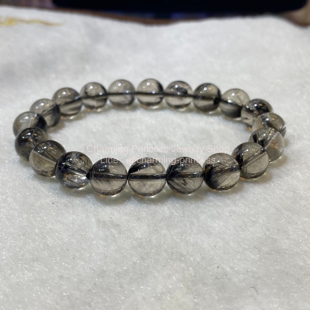 Black Phantom Quartz แฟนธ่อมควอตซ์สีดำ 10 mm *Rare Stone หินที่หายากมากๆ*