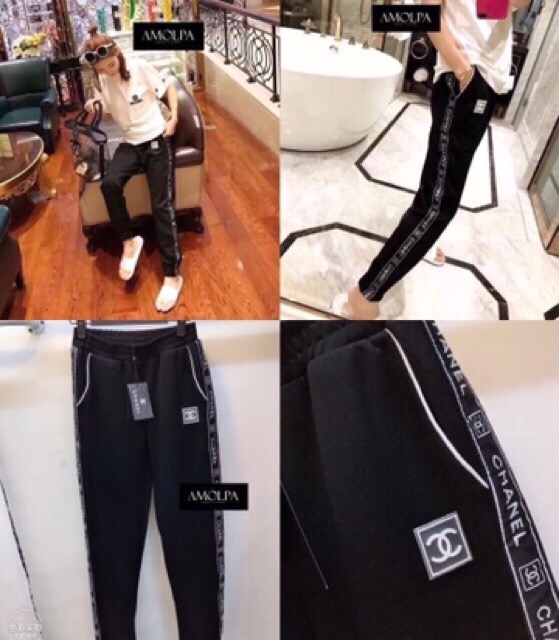 กางเกงวอร์มขายาว สีดำ มีแถบข้าง งานป้าย