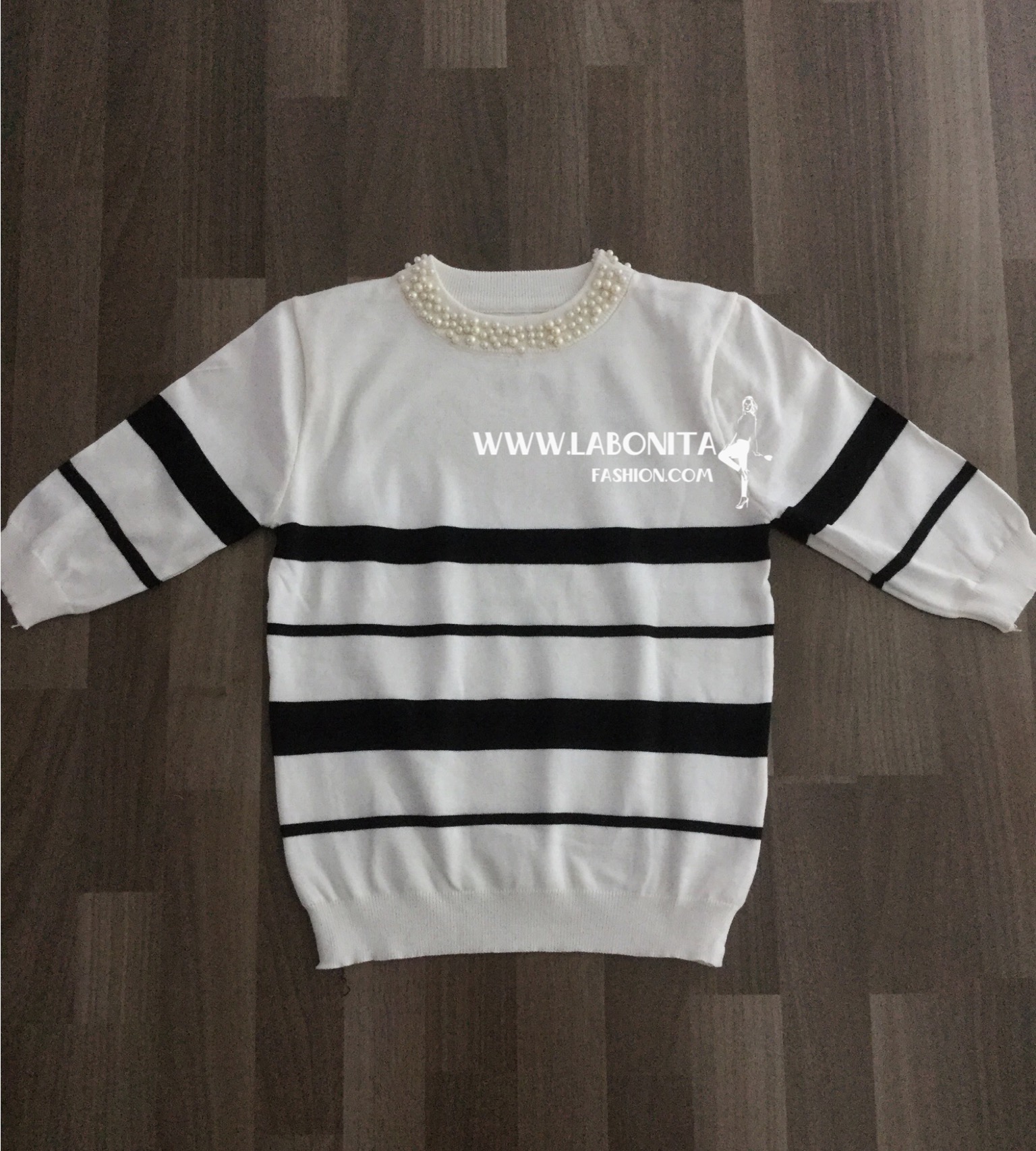 เสื้อยืดผ้าทอลายริ้ว สไตล์เกาหลี