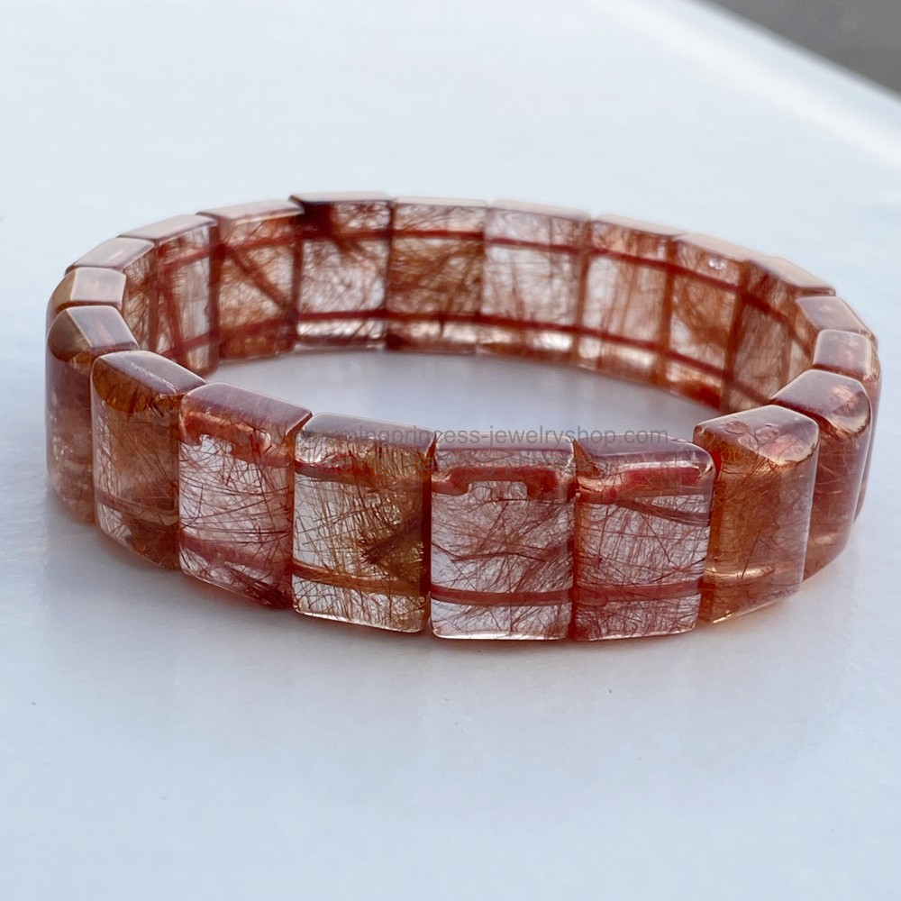 กำไลไหมเศรษฐี ไหมแน่น Red Rutilated Quartz ความกว้างกำไล 56 มม กำไลเป็นแบบยืดได้