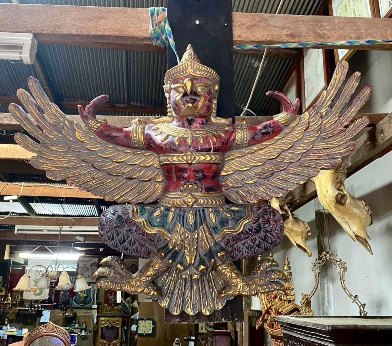 ครุฑไม้สัก องค์ใหญ่ ขนาด1เมตร ครุฑไม้แกะสลัก