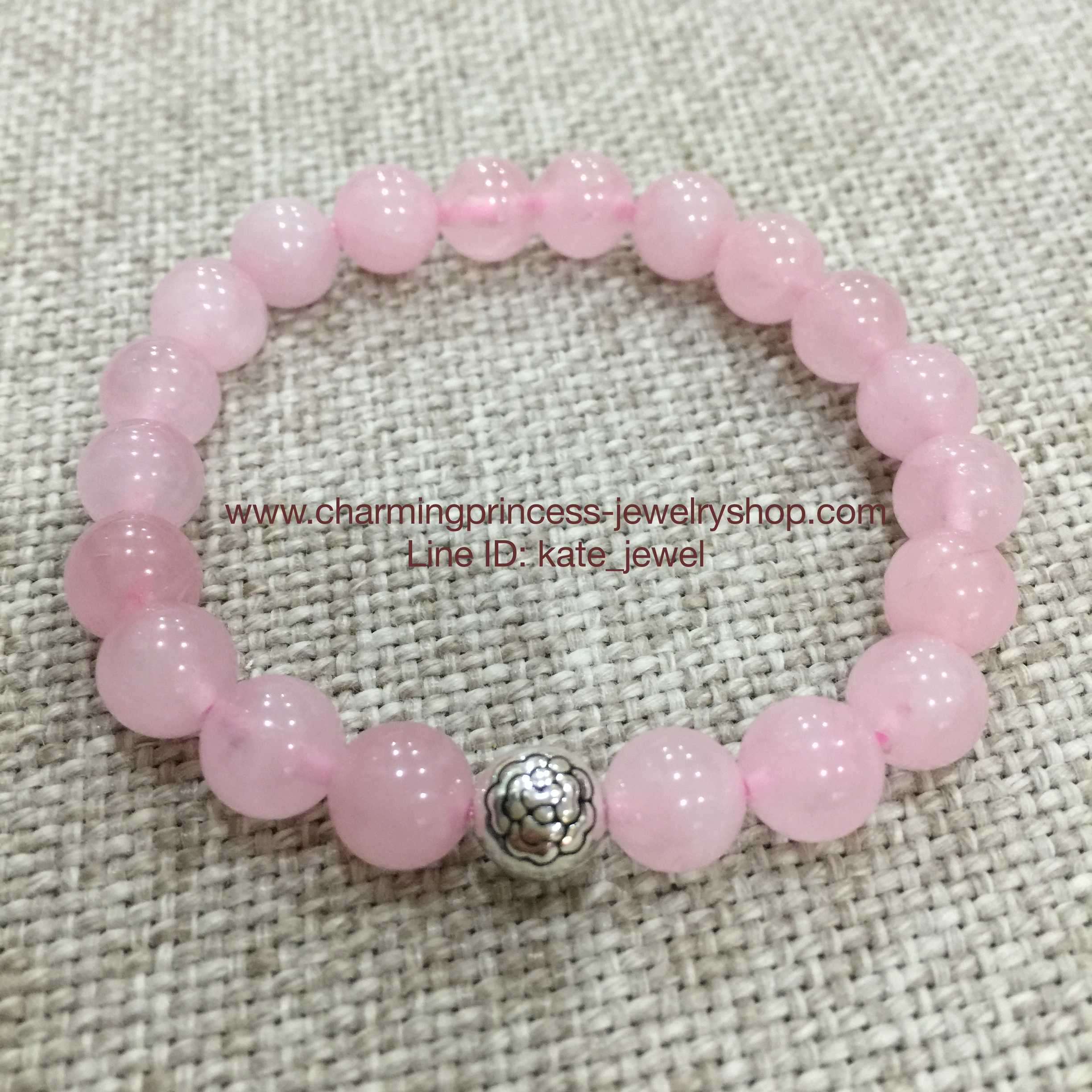 Rose Quartz โรสควอตซ์ 8 มม หินแห่งความเมตตา นำความรักมาให้ ประดับไงินแท้รูปดอกกุหลาบ