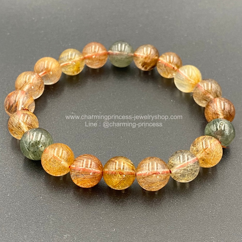 Rutillated Quartz (Multi Color) ไหมรวมสี 10 มม AAA ราชามหาโชค เด่นเรื่องความมั่งคั่งและร่ำรวย หินเรียกทรัพย์รับโชค