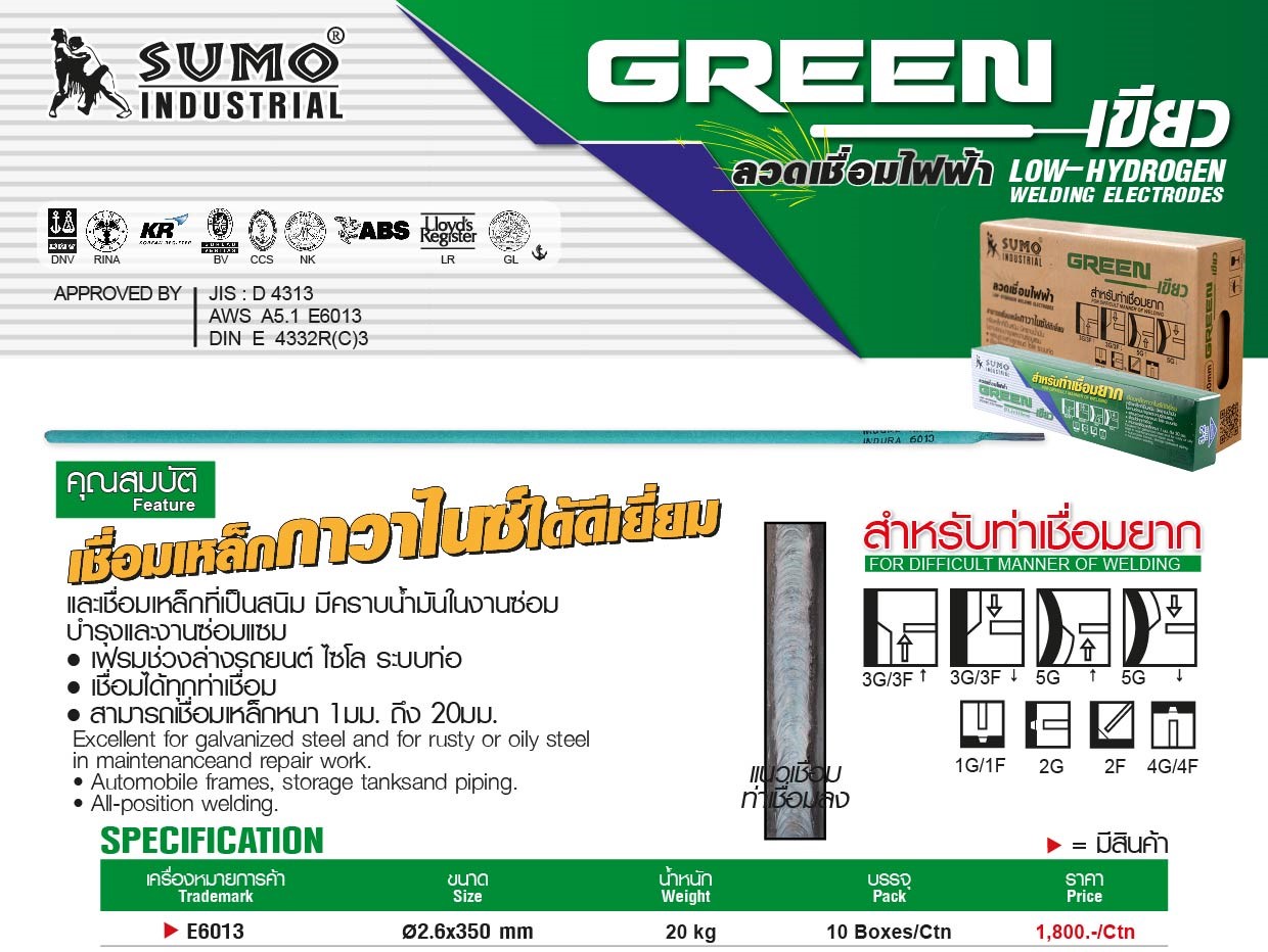 ลวดเชื่อมไฟฟ้าเขียว SUMO 2.6MM ลังใหญ่