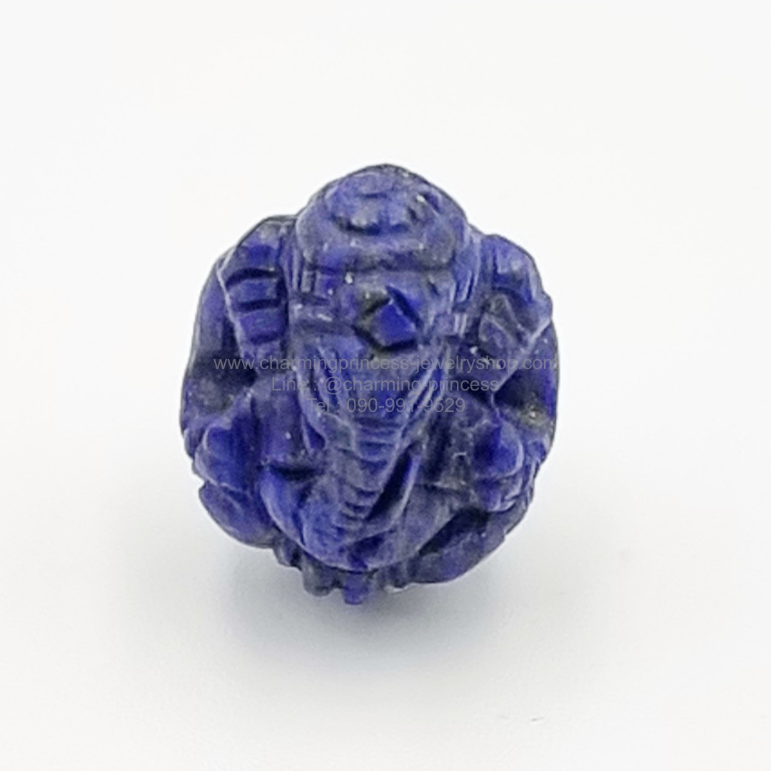 หินสีน้ําเงิน ลาพิส ลาซูลี แกะรูปพระพิฆเนศ มีรูสำหรับร้อยสร้อยข้อมือ ขนาด 19x16 mm