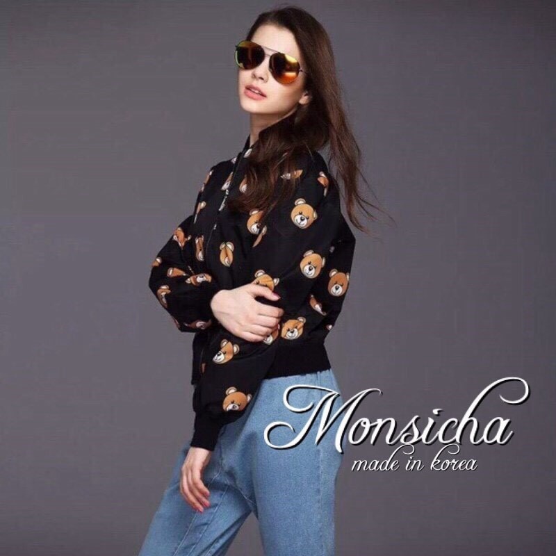 New! Jacket Moschino ลายสกรีนน้องหมี ซิปรูดหน้า ผ้าPolyester เนื้อนิ่มใส่สบายคะ