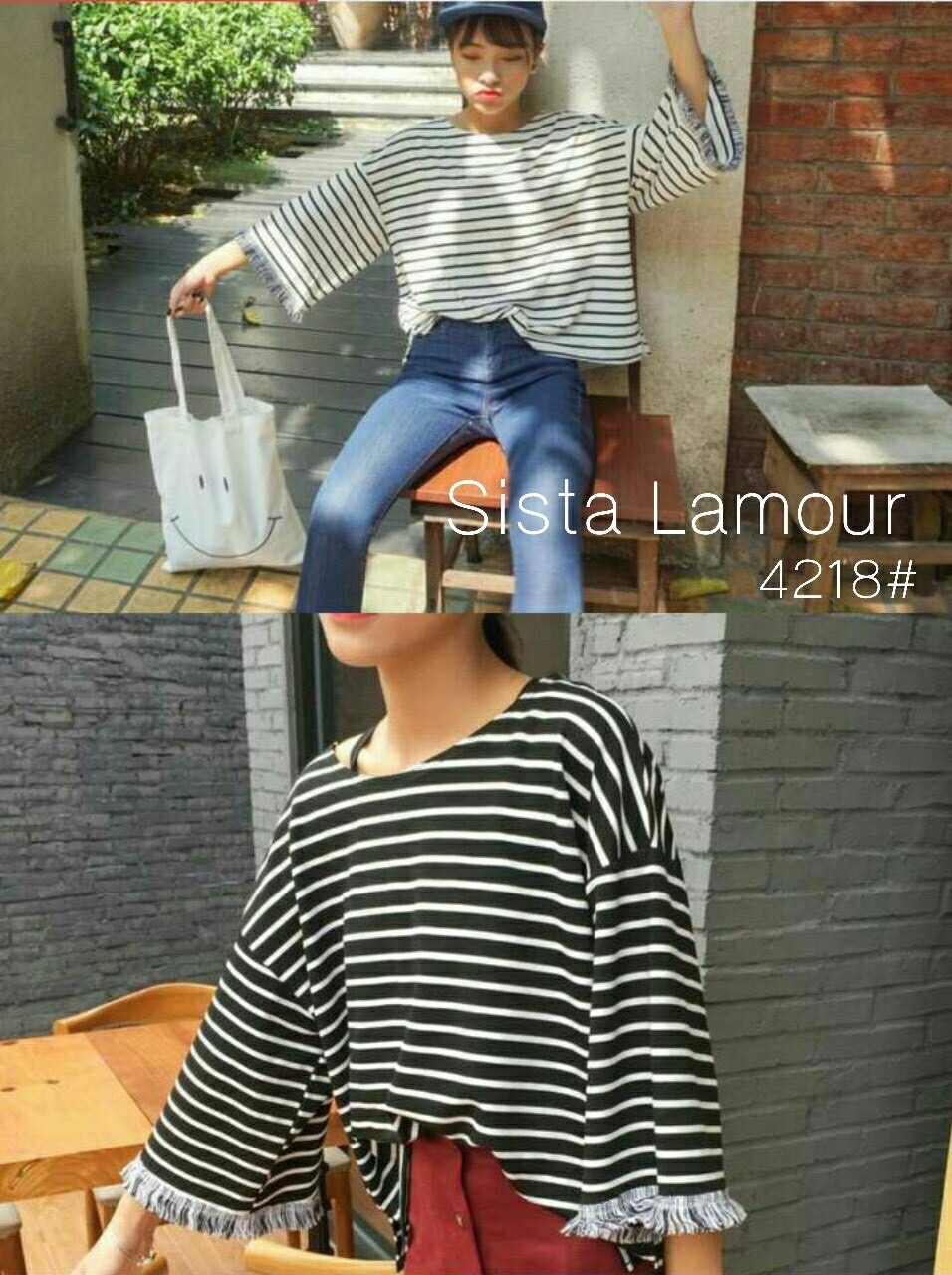 เสื้อริ้วเกาหลีทรงโอเวอร์ไซส์แขนฟรุ้งฟริ้ง ใหม่มั๊กๆ ดีเทลสวยเฟร่อ ปิ๊งสุดๆ ไม่มีเสียใจนะจ๊ะ