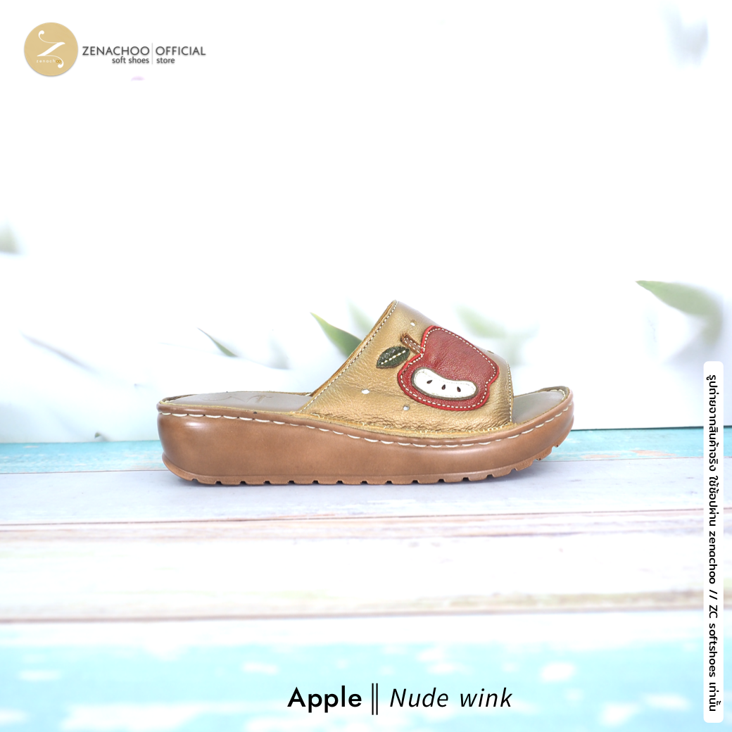 ทรงปกติ เปลี่ยนไซส์ได้-ไม่รับคืน Zenachoo รองเท้าสุขภาพ หนังแท้ทั้งคู่ รุ่น Apple สูง 1.5 นิ้ว หน้าสวม รับประกันความนุ่มสบาย