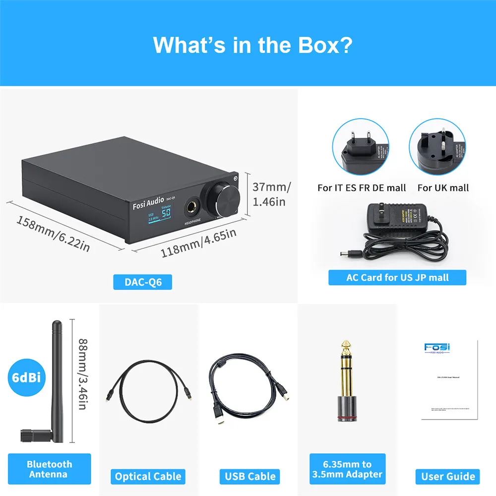 Fosi Audio Q6 Bluetooth DAC/Amplifier ชิป ESS9018K2M+TPA6120A2 จอ OLED รองรับสูงสุด 32bit/384KHz ประกันศูนย์ไทย
