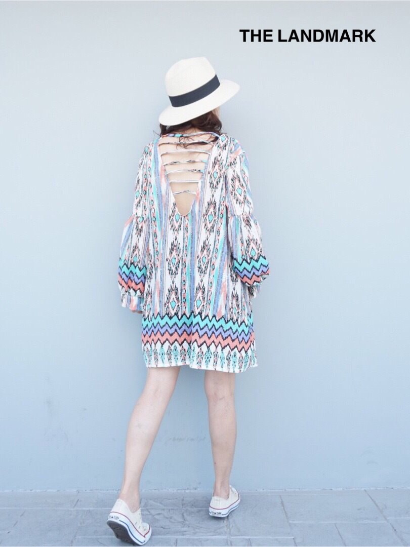 เดรสสไตล์โบฮีเมียน ลายสวย สีสันสดใส ผ้าสปันญี่ปุ่นเนื้อนิ่มบางใส่สบาย