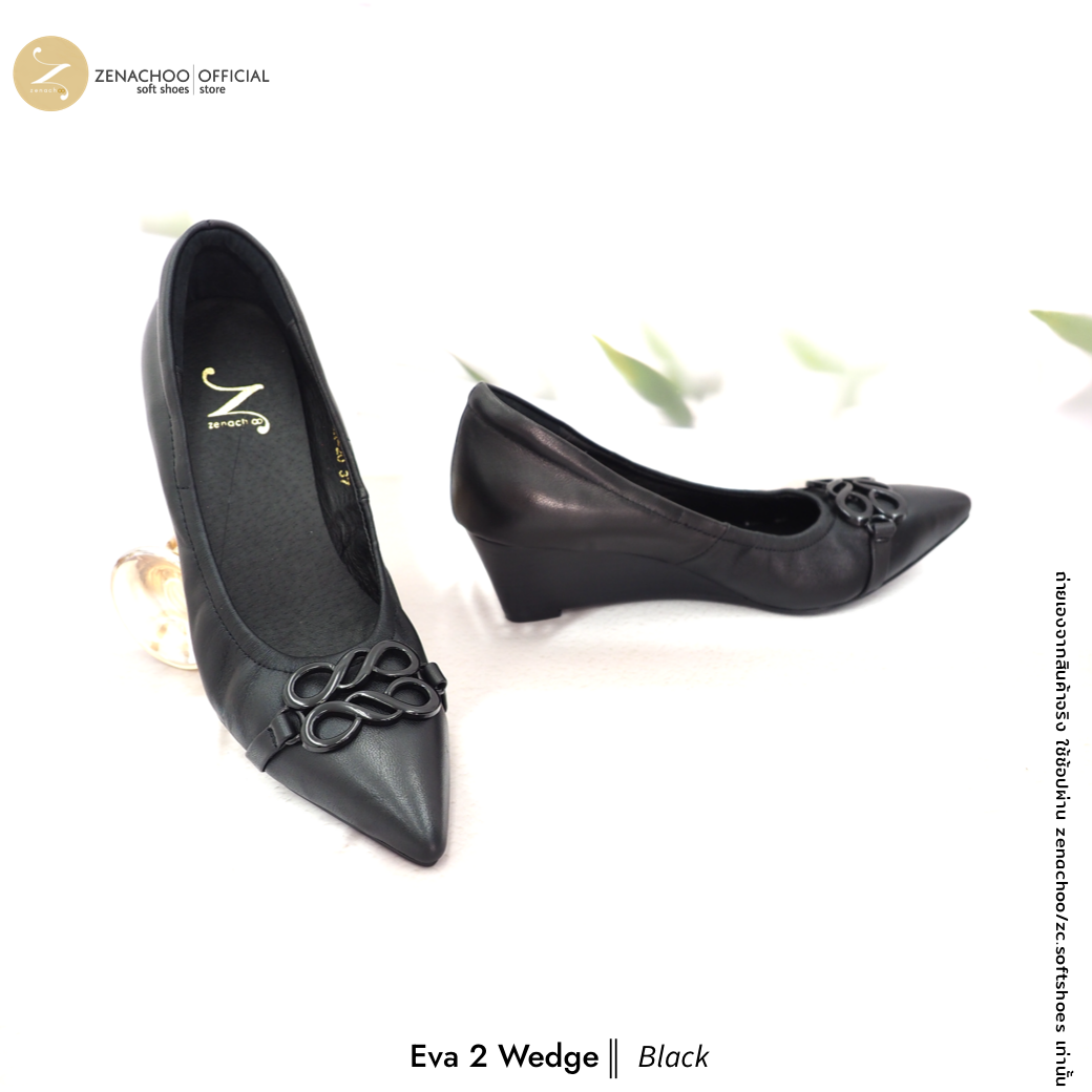 Zenachoo รองเท้าคัชชูหัวแหลมทรง Wedge หนังแกะนิ่ม Eva Wedge ส้นเตารีด สูง 2 นิ้ว ใส่สบาย ทรงปกติ เปลี่ยนไซซ์ได้ ไม่รับคืนสินค้าทุกกรณี