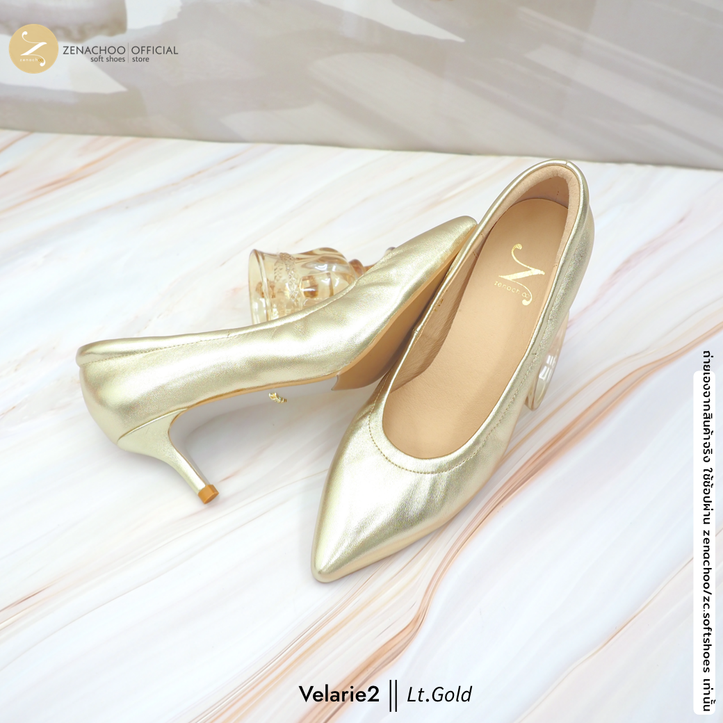 ทรงปกติ เปลี่ยนไซส์ได้-ไม่รับคืน รุ่นขายดี Zenachoo Velarie2 สูง 2 นิ้ว สี Gold รองเท้าหนังแกะแท้ หัวแหลมหน้ากว้าง
