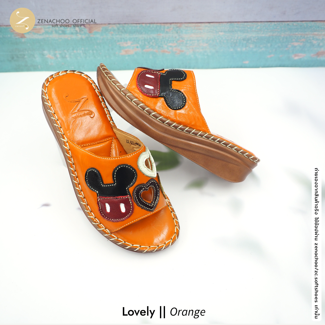 ทรงปกติ เปลี่ยนไซส์ได้-ไม่รับคืน Zenachoo รองเท้าสุขภาพ รุ่น Lovely สูง 1.5 นิ้วหนังแท้ รุ่นขายดี