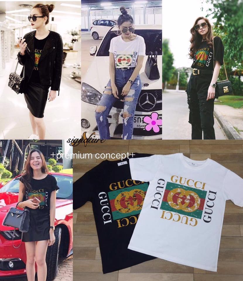 เสื้อยืดลายกุชชี่ แบบคุณดิว คุณพิมพ์ดาว คุณพลอย ใส่ เข่ามาแล้วนะคะ สีและบล๊อคพิมพ์เหมือนshop ลายนี้hit สุดๆ ของแท้เกือบสองหมื่นนะคะ แมตกับยีนส์สั้นยาว ใสๆวัยรุ่นชอบ งานN signature