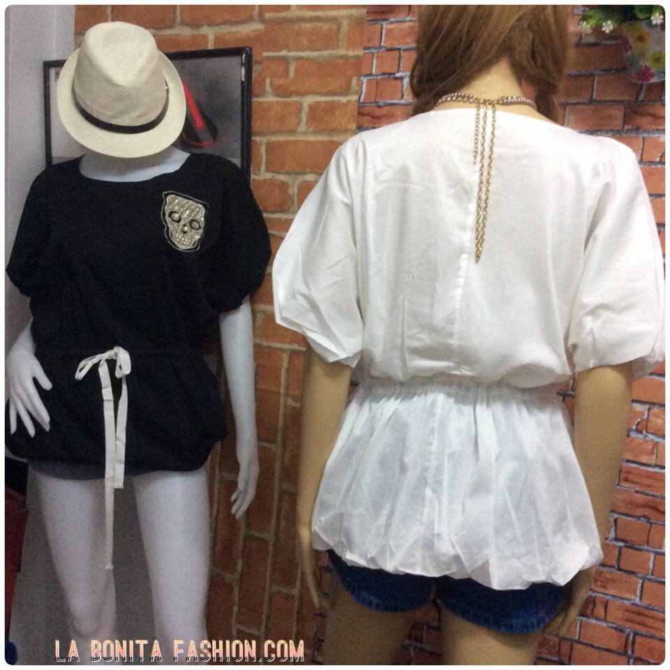 New!! เสื้อเกาหลีทรงหลวม แต่งหัวกะโหลก ช่วงเอวมีเชือกผูก