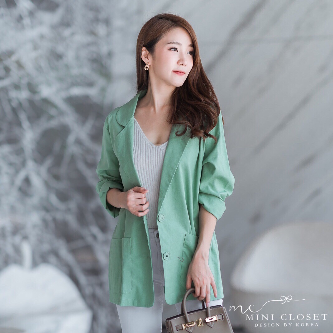 Blazer เบลเซอร์ เสื้อสูทสไตล์เกาหลี ทรงสวยผ้าลินินรีดง่าย