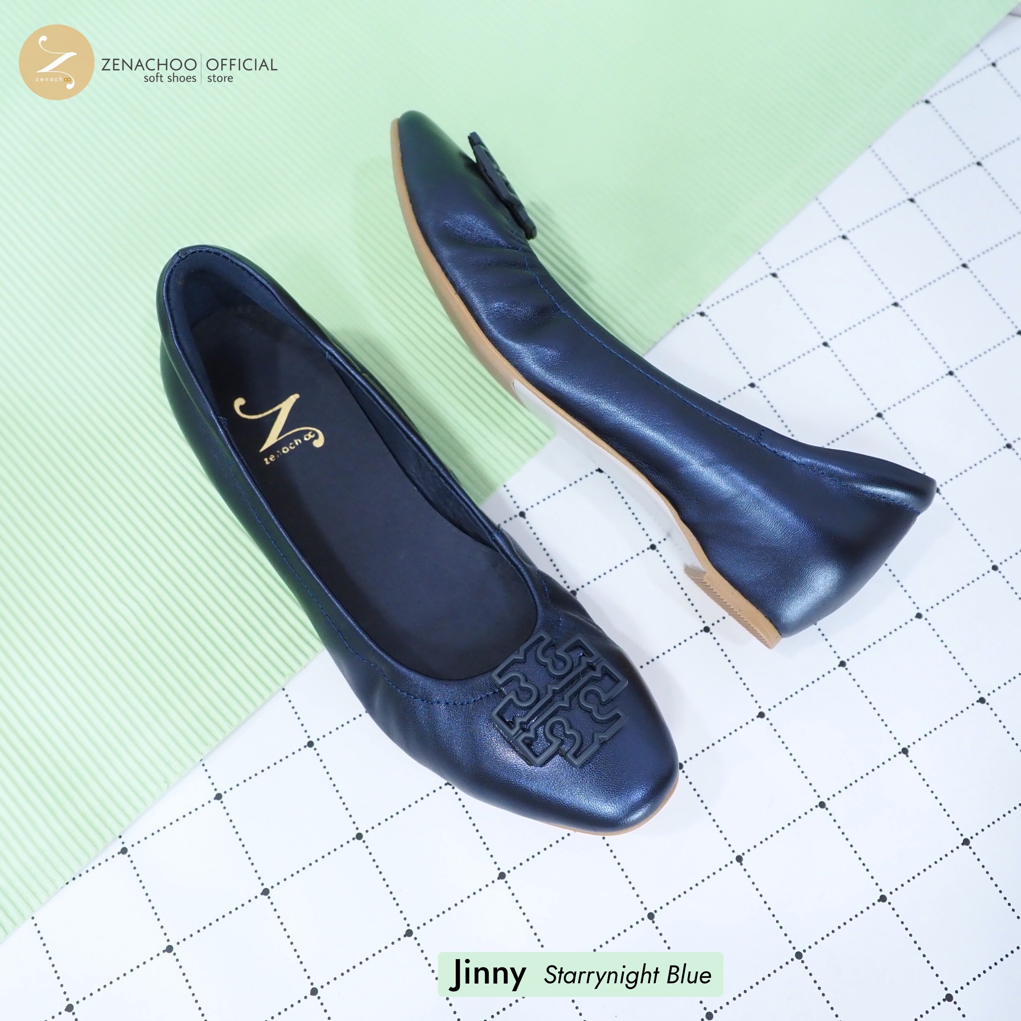 ทรงปกติ เปลี่ยนไซส์ได้-ไม่รับคืน Zenachoo สูง 1.3 นิ้ว รุ่น Jinny รองเท้าหนังแกะ มีหลายสีให้เลือก