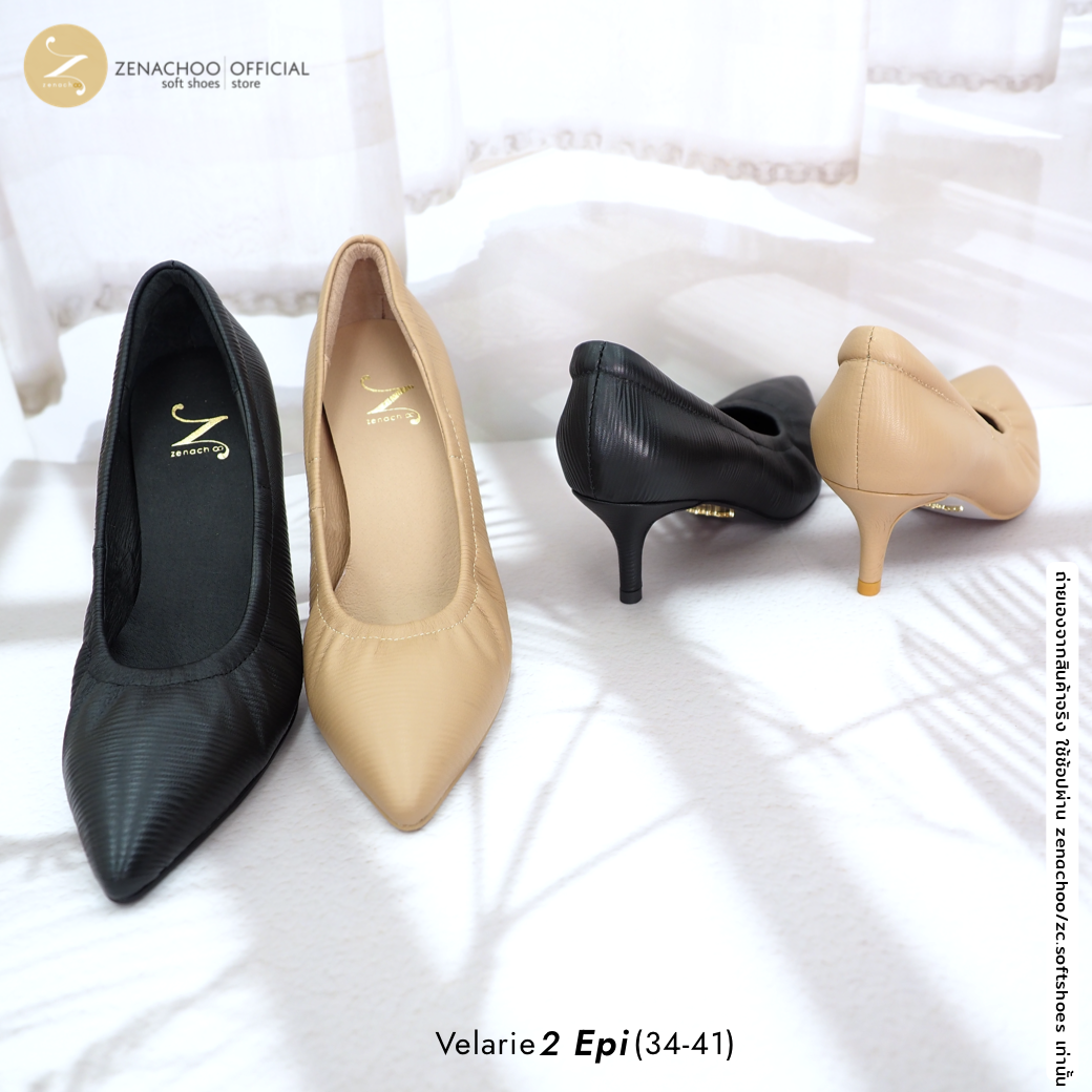 ทรงปกติ เปลี่ยนไซส์ได้-ไม่รับคืน รุ่นขายดี Zenachoo Velarie Epi หนังแกะลายไม้ สูง 2 นิ้ว และ 3 นิ้ว รองเท้าหนังแกะแท้ หัวแหลมหน้ากว้าง