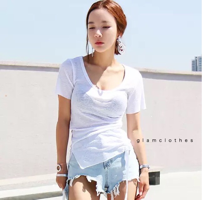 เสื้อยืดคอวีสีพื้น