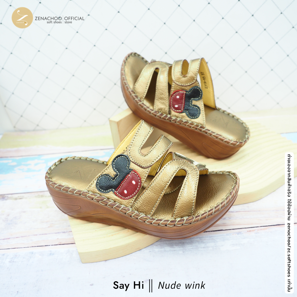 ทรงปกติ เปลี่ยนไซส์ได้-ไม่รับคืน Zenachoo รองเท้าสุขภาพ หนังแท้ทั้งคู่ รุ่น Hi Five สูง 2 นิ้ว น่ารักมาก รับประกันความนุ่มสบาย