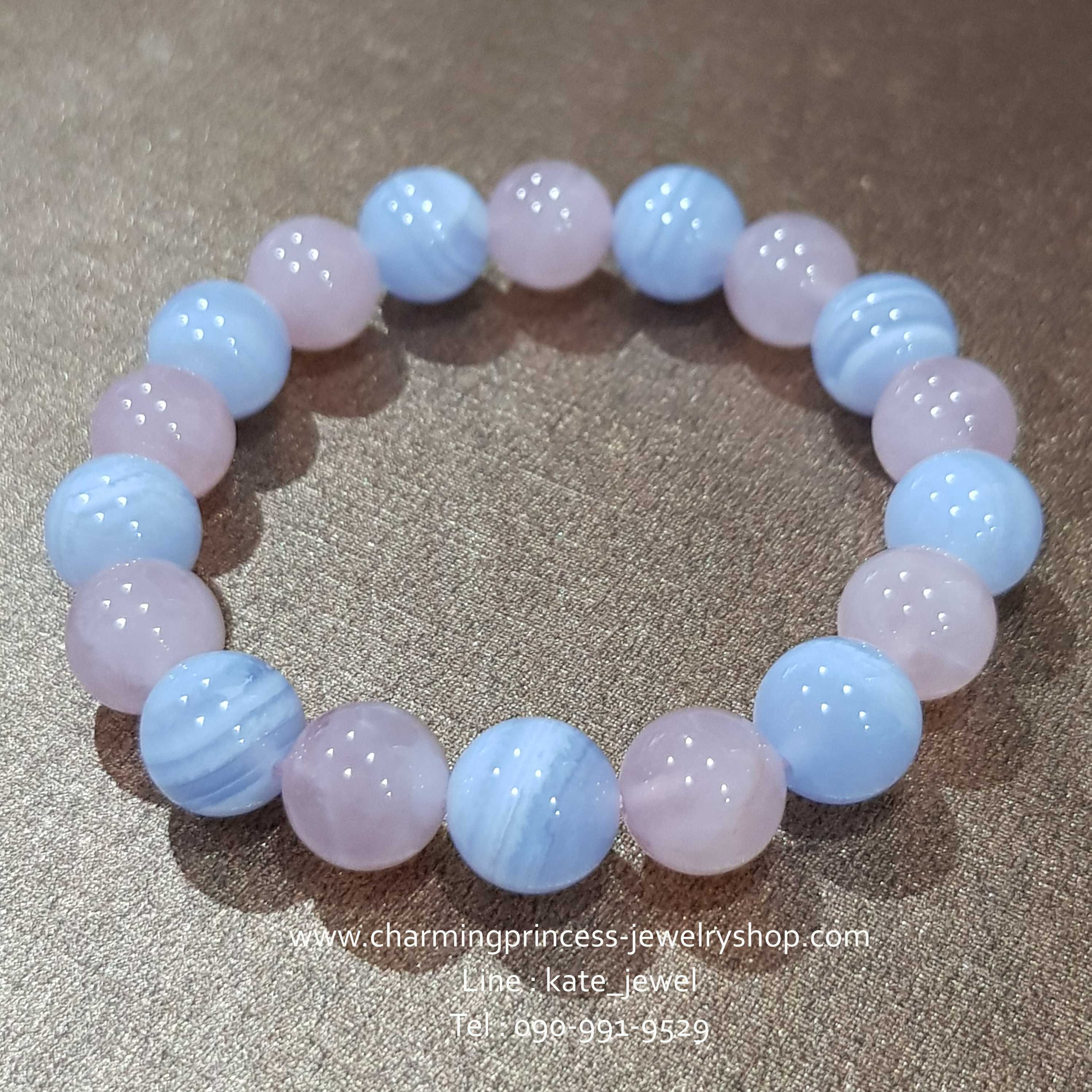 Blue Lace Agate 10 mm & Rose Quartz 10 mm บลูเลซอาเกต โรสควอทซ์
