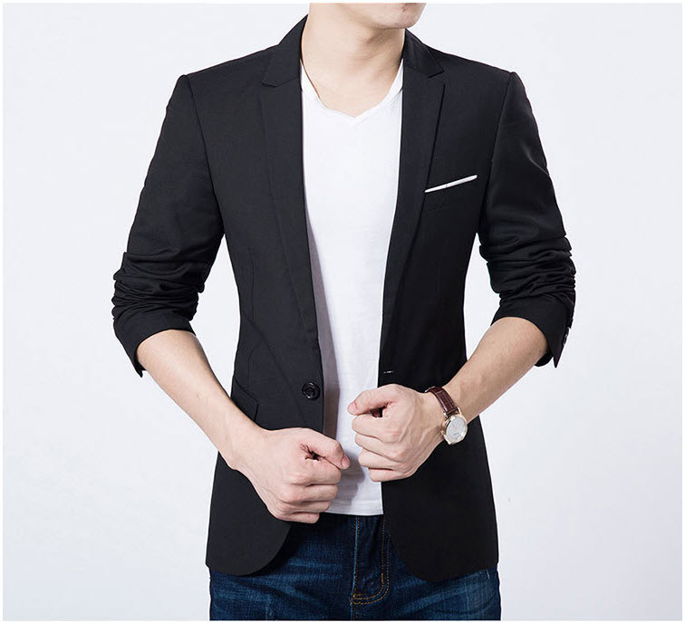 พร้อมส่ง เสื้อสูท สีดำ แต่งขอบกระเป๋าสีขาว สูทผู้ชาย สูทใส่ทำงาน ใส่ออกงาน