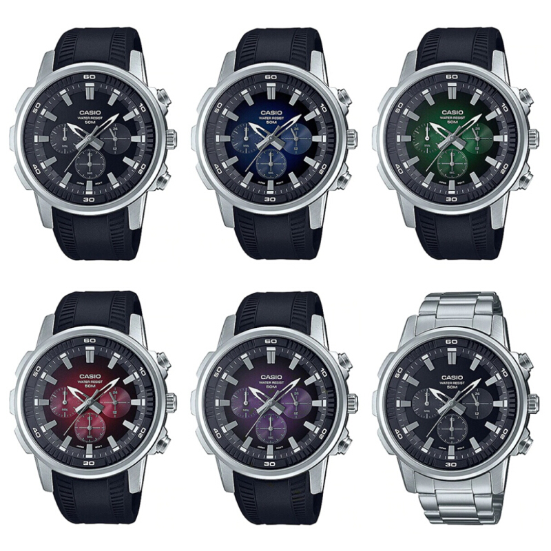 นาฬิกาข้อมือ Casio Standard Men Chronograph MTP-E505 Series รุ่น MTP-E505-1A MTP-E505-2A MTP-E505-3A MTP-E505-4A MTP-E505-6A