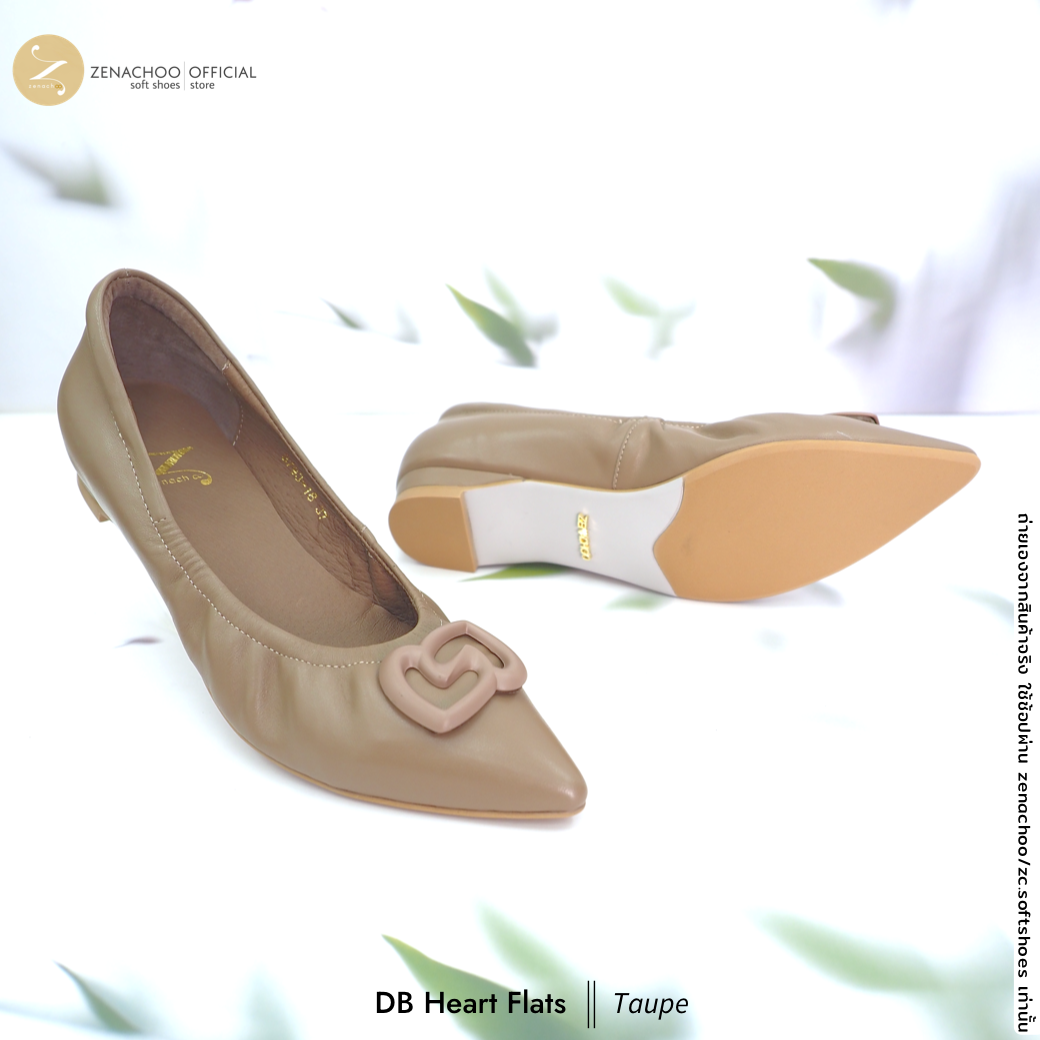 Zenachoo รุ่น DB Heart รองเท้าคัทชูหัวแหลมหน้ากว้าง หนังแกะนิ่มพิเศษ เบา ส้น 1 นิ้ว และส้นเตารีด 2 นิ้ว เปลี่ยนไซซ์ได้