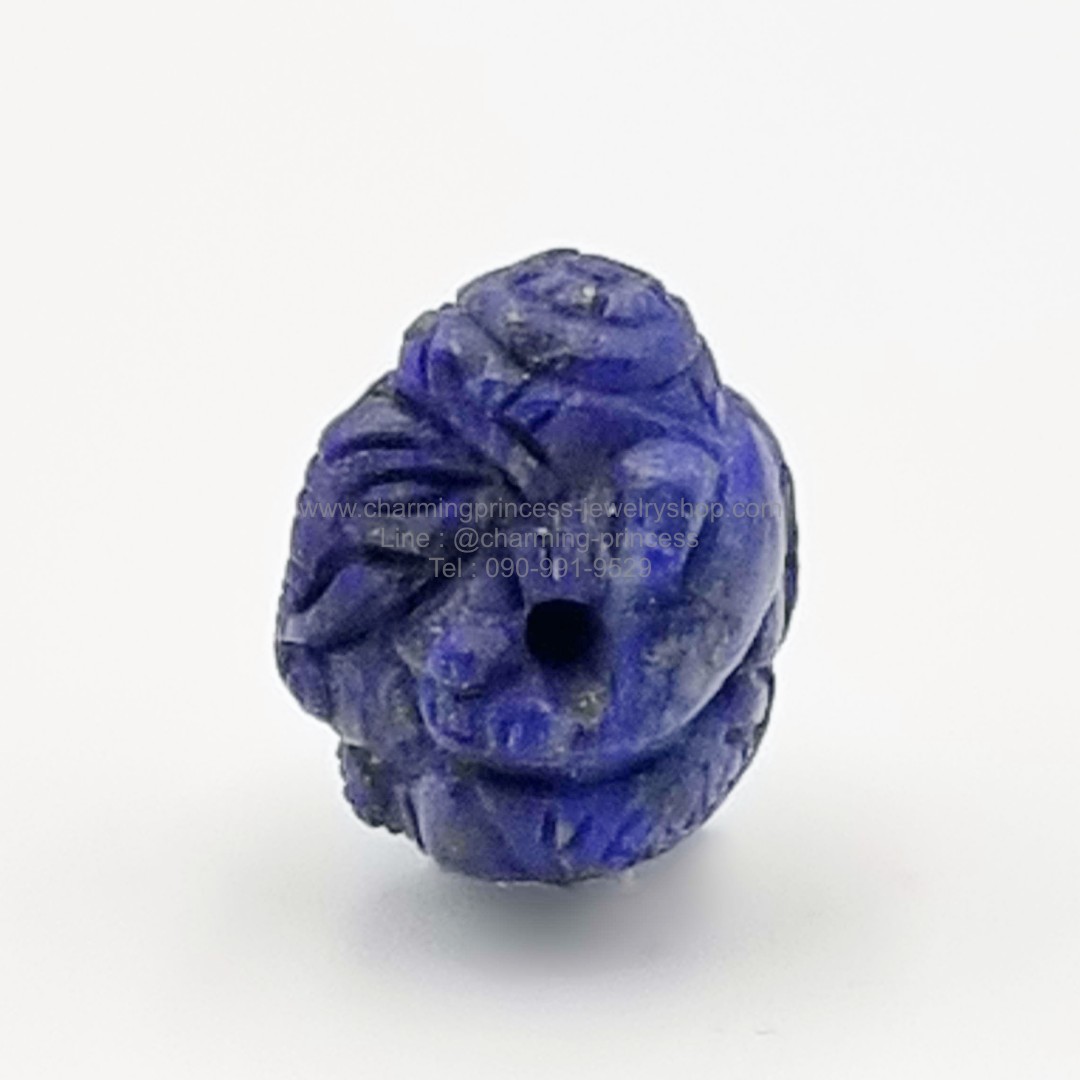 หินสีน้ําเงิน ลาพิส ลาซูลี แกะรูปพระพิฆเนศ มีรูสำหรับร้อยสร้อยข้อมือ ขนาด 19x16 mm